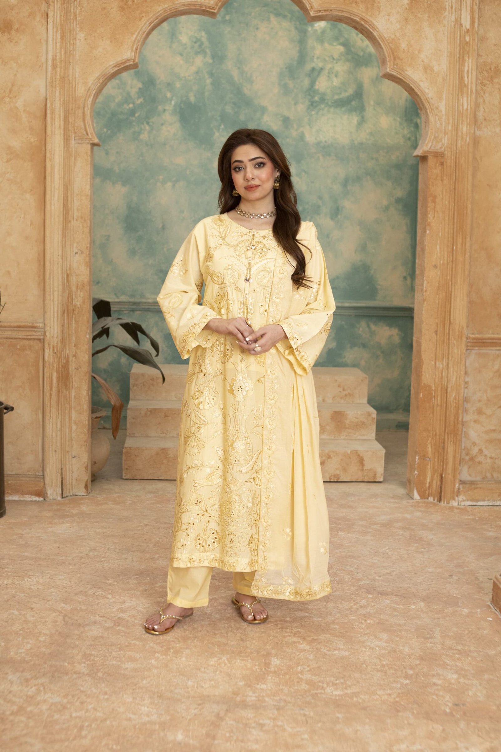 Clothes By Pap Lemon Yellow Embroidered 3-Piece Lawn Suit with Embroidered Dupatta