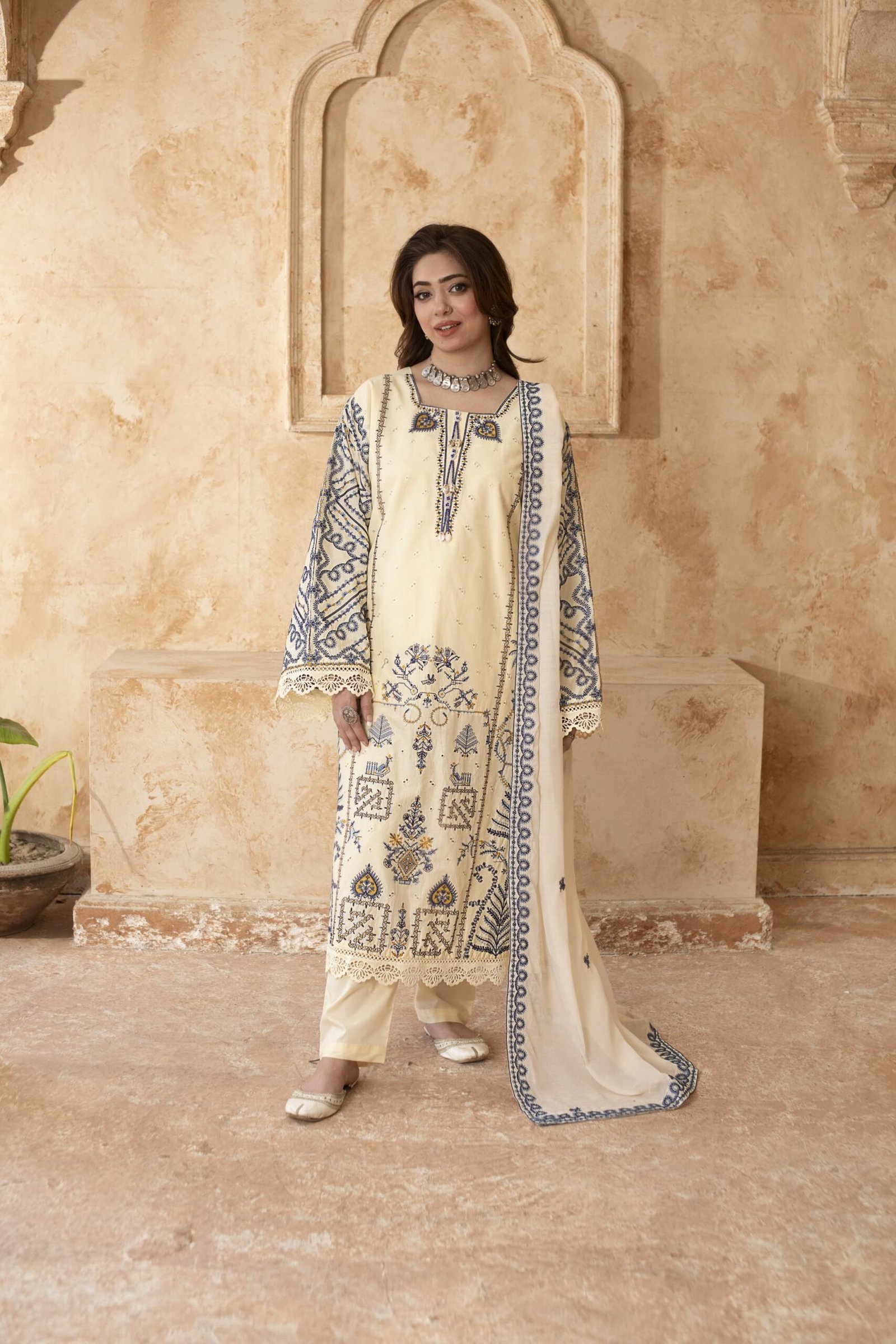 Ivory Elegance Embroidered 3-Piece Lawn Suit