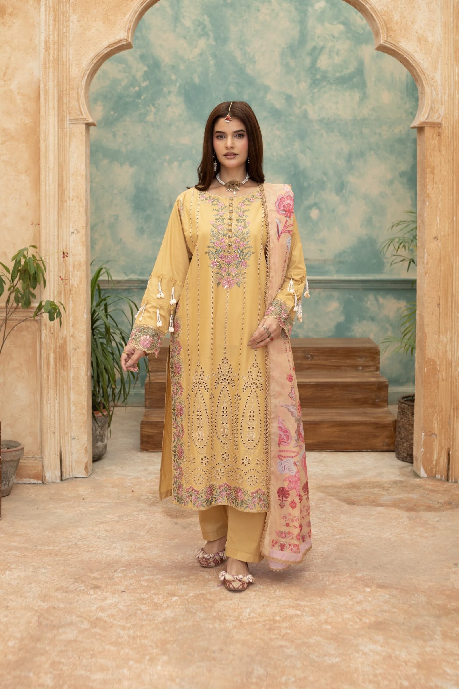 Mustard Blossom Embroidered 3-Piece Lawn Suit